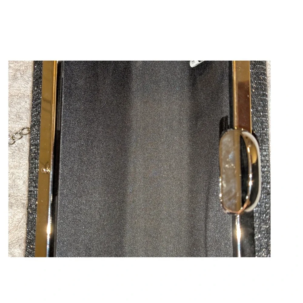D'margeaux‎ Black Glitter Pleated Evening Clutch Bag Silver Chain YG92281B NEW